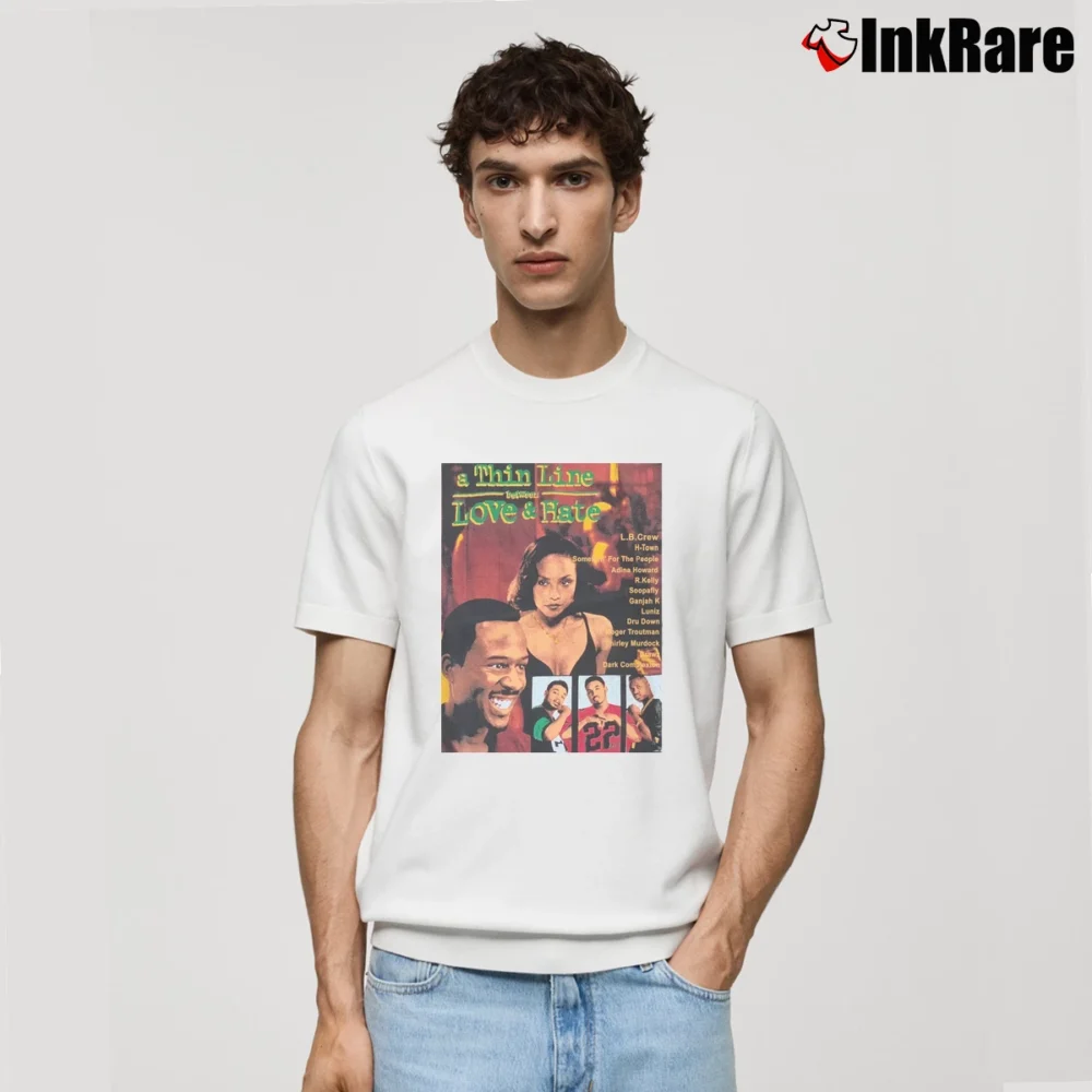 Men’s A Thin Line Between Love Hate 90s Movie Classic T-Shirt in white | Soft, Breathable Everyday Wear