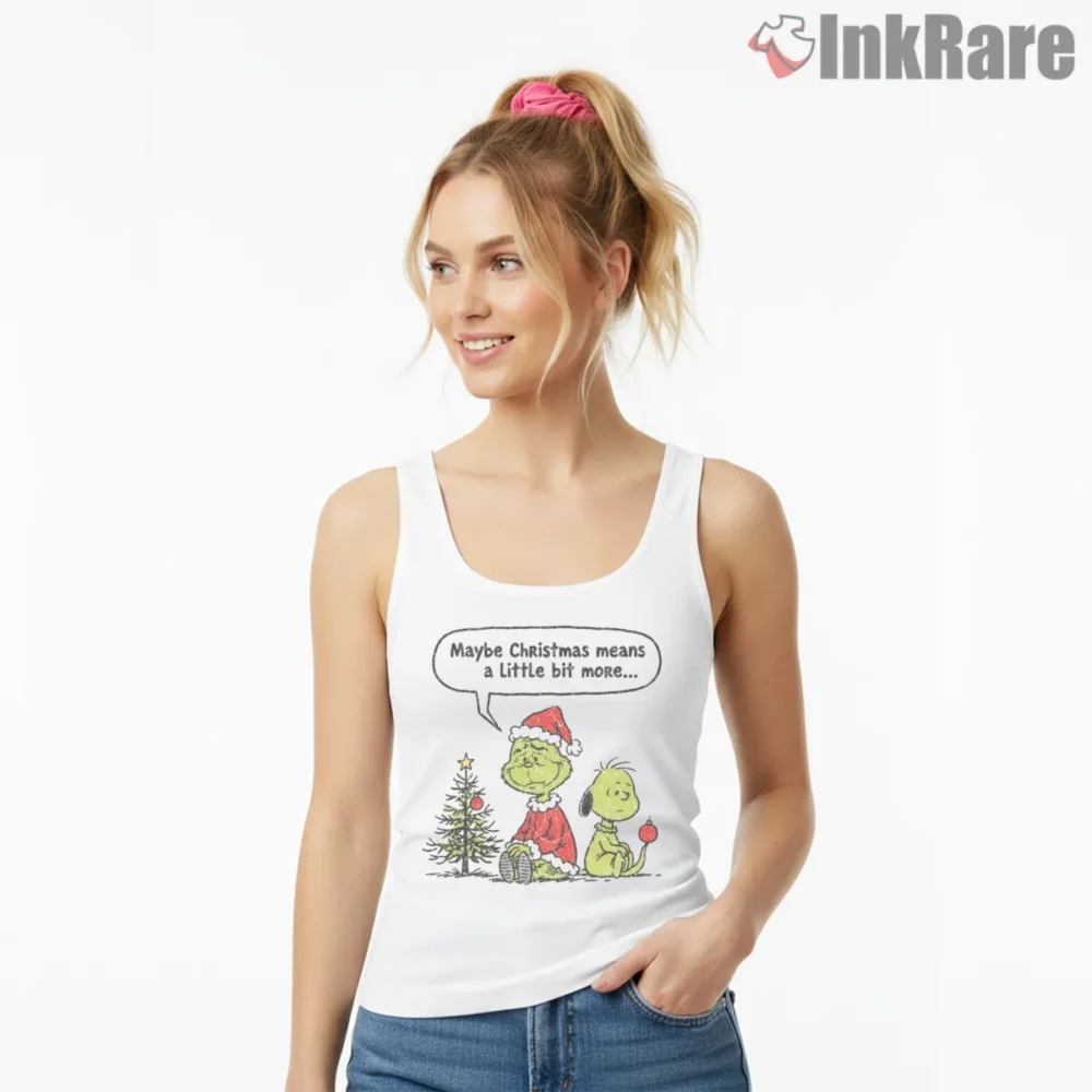 A Very Grinchy Christmas Quote Shirt on white tank top for women graphic tee