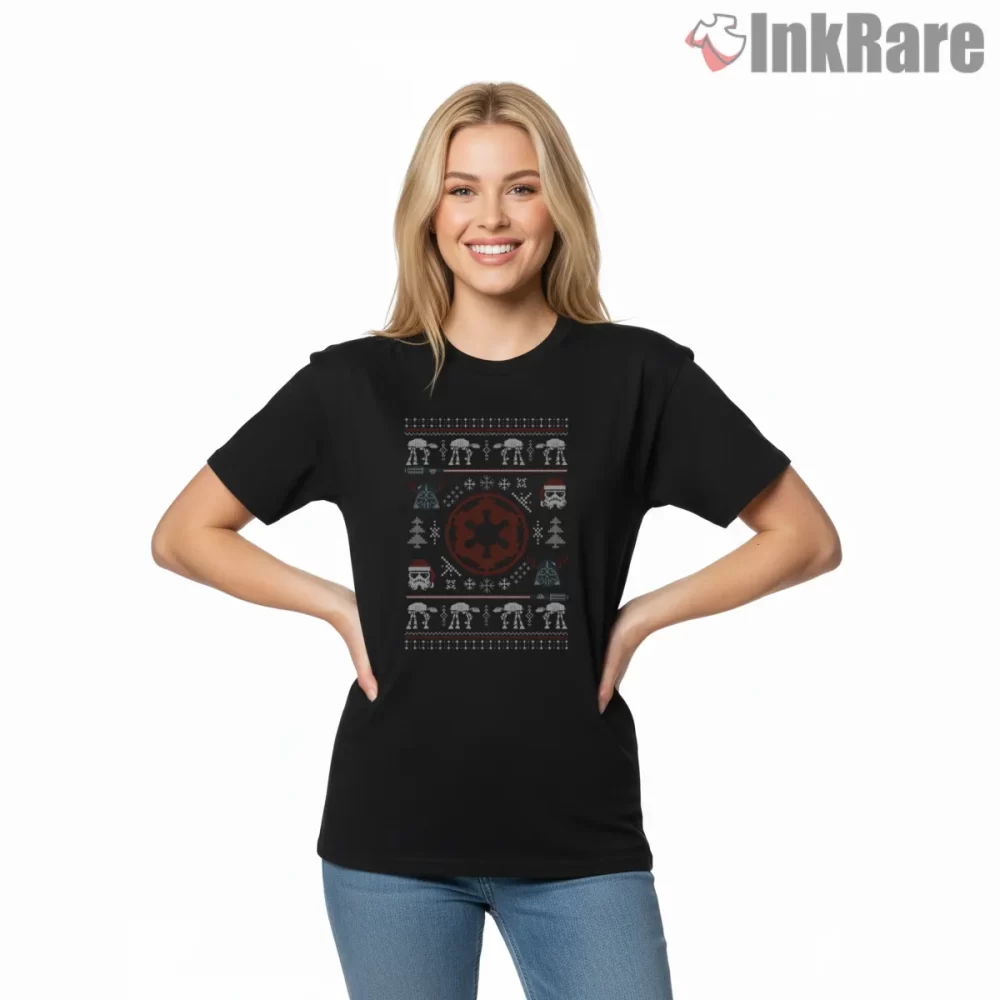 A Very Imperial Christmas Knit Pattern Shirt on black short sleeve shirt for women graphic tee