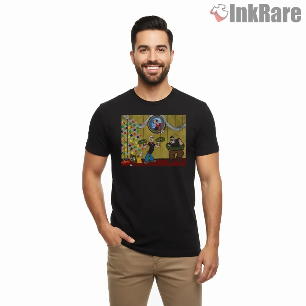 A Very Popeye Christmas Party Dance Shirt on black short sleeve shirt for men graphic tee