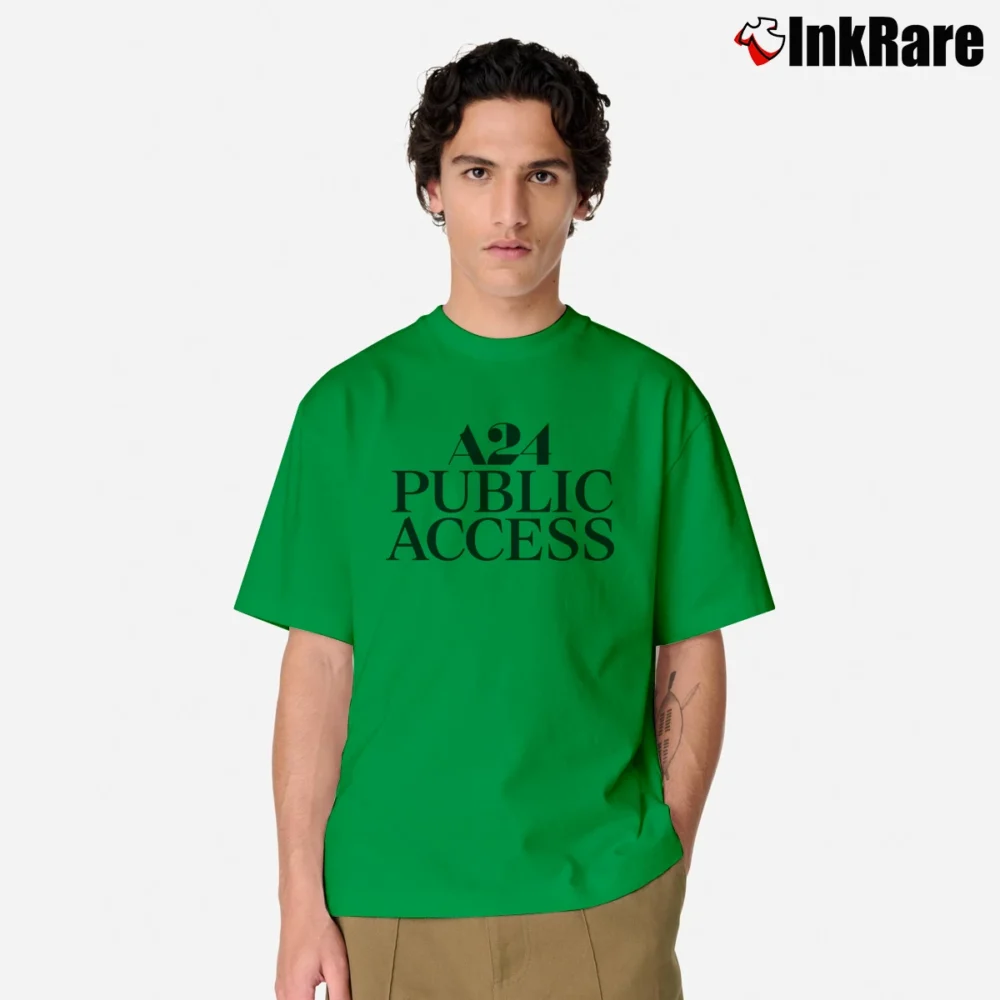 Men’s A24 Public Access White Graphic Classic T-Shirt in irish green | Soft, Breathable Everyday Wear
