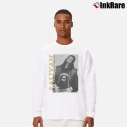 Men’s Aaliyah Urban Graphic Music Long-Sleeve Shirt in white | Sleek, Lightweight, Year-Round Wear
