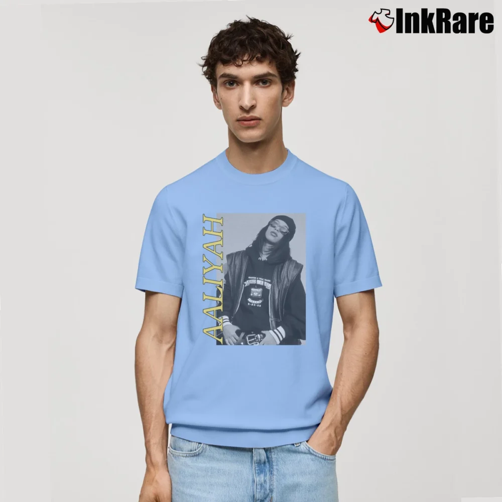 Men’s Aaliyah Urban Graphic Music Classic T-Shirt in light blue | Soft, Breathable Everyday Wear