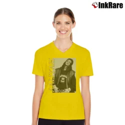 Women’s Aaliyah Urban Graphic Music V-Neck Tee in yellow | Chic Neckline, Soft Texture