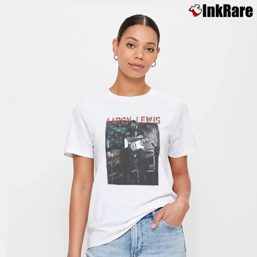 Women’s Aaron Lewis Flag Photo Signature T-Shirt in white | Soft, Flattering Fit