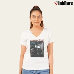 Women’s Aaron Lewis Flag Photo V-Neck Tee in white | Chic Neckline, Soft Texture