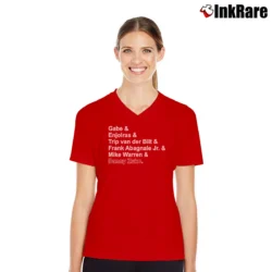 Women’s Aaron Tveit Broadway Theatre Fan V-Neck Tee in red | Chic Neckline, Soft Texture