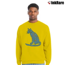 Men’s Abba Blue Cat Graphic Music Crewneck Sweatshirt in yellow | Cozy Fabric, Clean Style