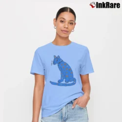 Women’s Abba Blue Cat Graphic Music Signature T-Shirt in light blue | Soft, Flattering Fit