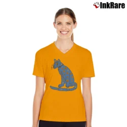 Women’s Abba Blue Cat Graphic Music V-Neck Tee in orange | Chic Neckline, Soft Texture