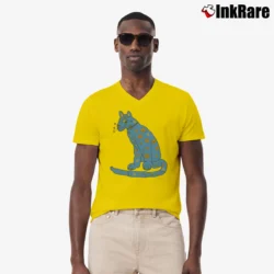 Men’s Abba Blue Cat Graphic Music V-Neck Tee in yellow | Sharp, Breathable, Everyday Staple