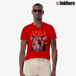 Men’s Abba Fan Art Vintage Music V-Neck Tee in red | Sharp, Breathable, Everyday Staple