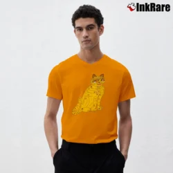 Men’s ABBA Yellow Cat V-Neck Tee in orange | Sharp, Breathable, Everyday Staple