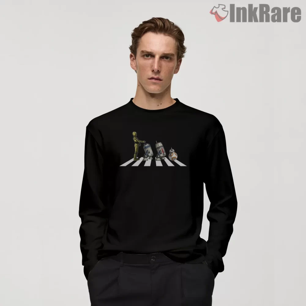 Abbey Road Droids Parody Crossing Shirt on black long sleeve shirt for men graphic tee