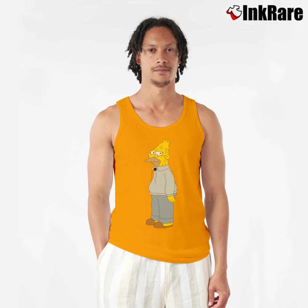 Men’s Abe Simpson Grandpa The Simpsons TV Show Character Tank Top in orange | Breathable, Active-Friendly Design