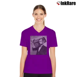 Women’s Abraham Lincoln Boombox Lost Gods V-Neck Tee in purple | Chic Neckline, Soft Texture