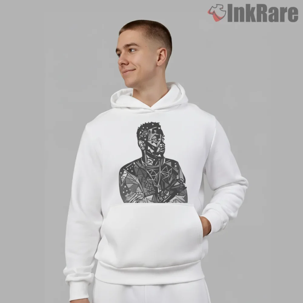 Abstract Geometric Kendrick Lamar Fragmented Portrait Shirt on white hoodie for men graphic tee