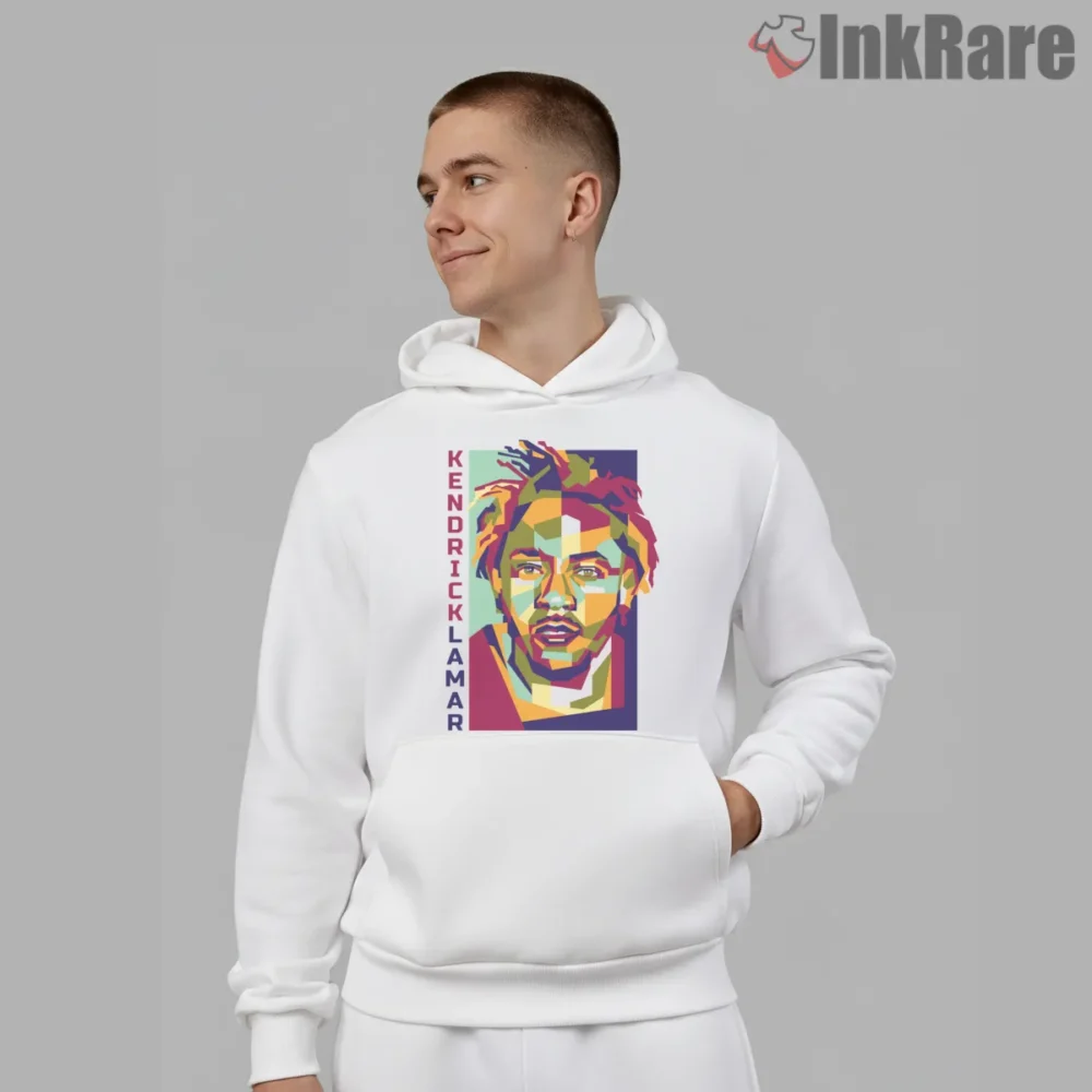 Abstract Kendrick Lamar Wpap Neon Portrait Shirt on white hoodie for men graphic tee