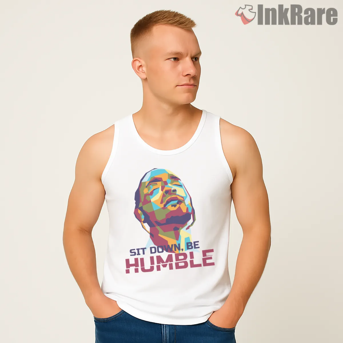 Abstract Wpap Sit Down Be Humble Kendrick Lamar Tank Top White Abstract Wpap Sit Down Be Humble Kendrick Lamar Shirt on white tank top for men graphic tee