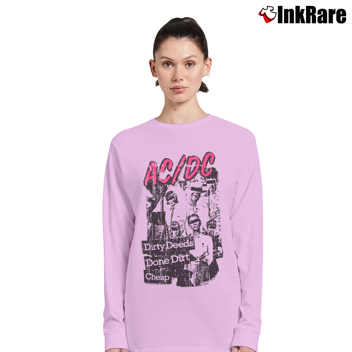 Women’s Ac/dc Dirty Deeds Done Dirt Cheap Long-Sleeve Top in light pink | Sleek, Versatile, All-Season