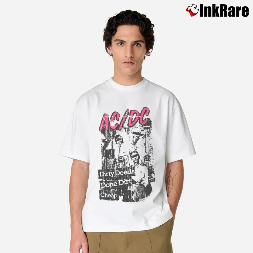 Men’s Ac/dc Dirty Deeds Done Dirt Cheap Classic T-Shirt in white | Soft, Breathable Everyday Wear