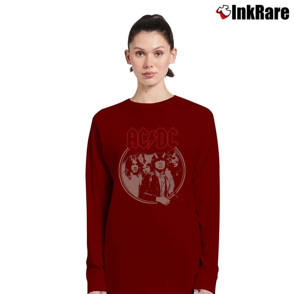 Women’s Ac/dc Framed Band Logo Graphic Long-Sleeve Top in maroon | Sleek, Versatile, All-Season