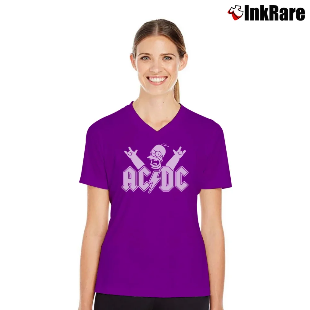 Women’s AC/DC The Simpsons Rock Band V-Neck Tee in purple | Chic Neckline, Soft Texture