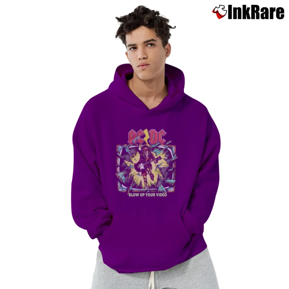 Men’s Acdc Blow Up Your Video World Tour Concert 1988 Pullover Hoodie in purple | Cozy, Durable, Modern Fit