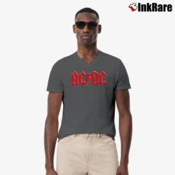 Men’s Acdc Classic Logo for Rock Music Lovers V-Neck Tee in charcoal | Sharp, Breathable, Everyday Staple