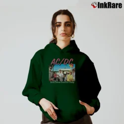 Women’s Acdc Dirty Deeds Done Dirt Graphic Cozy Hoodie in forest green | Warm, Structured, Stylish