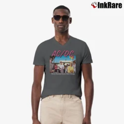 Men’s Acdc Dirty Deeds Done Dirt Graphic V-Neck Tee in charcoal | Sharp, Breathable, Everyday Staple