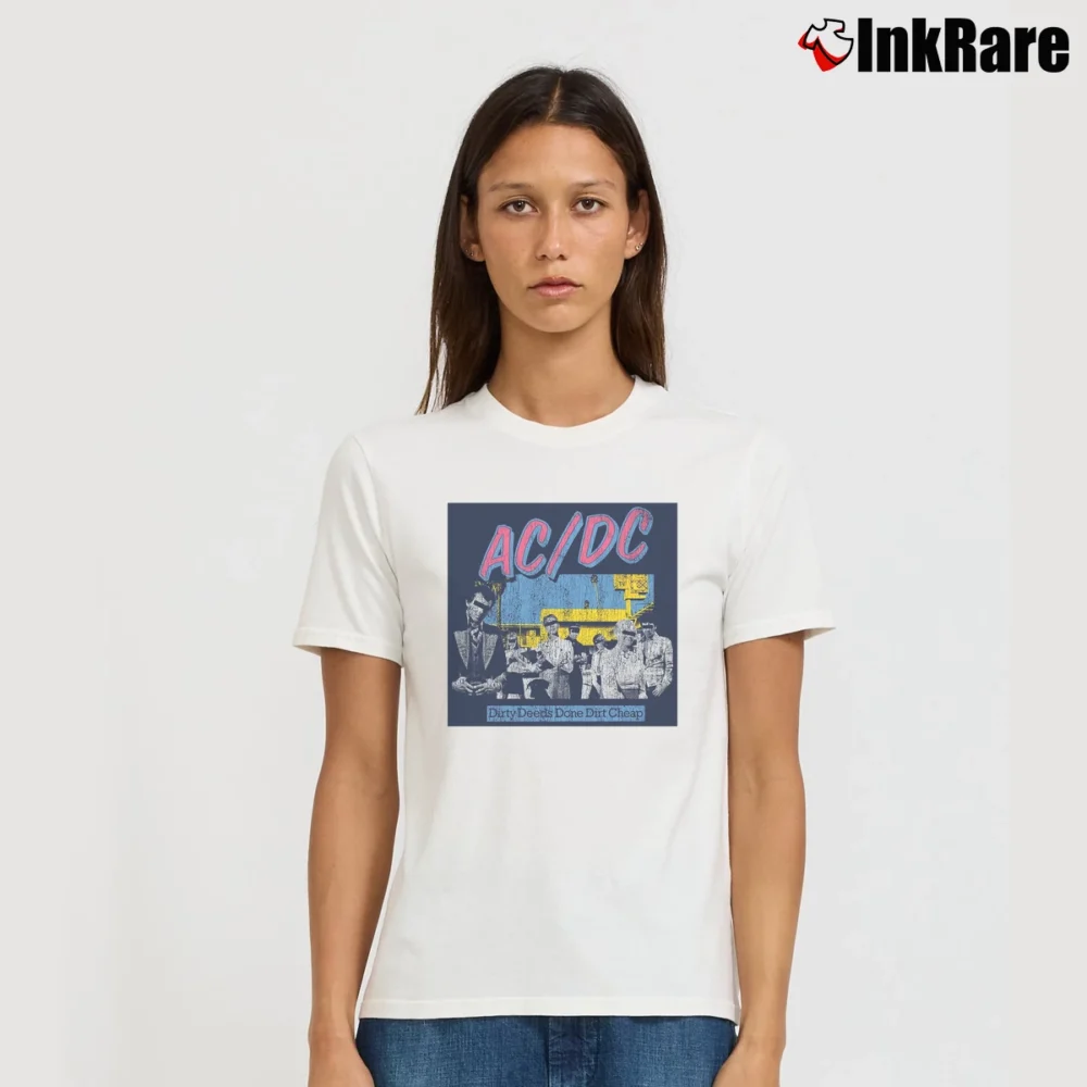 Women’s Acdc Dirty Deeds Done Dirt Signature T-Shirt in white | Soft, Flattering Fit