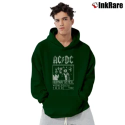 Men’s Acdc Highway To Hell World Tour 79 80 Rock Pullover Hoodie in forest green | Cozy, Durable, Modern Fit
