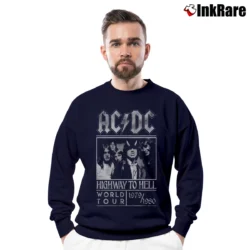 Men’s Acdc Highway To Hell World Tour 79 80 Rock Crewneck Sweatshirt in navy | Cozy Fabric, Clean Style