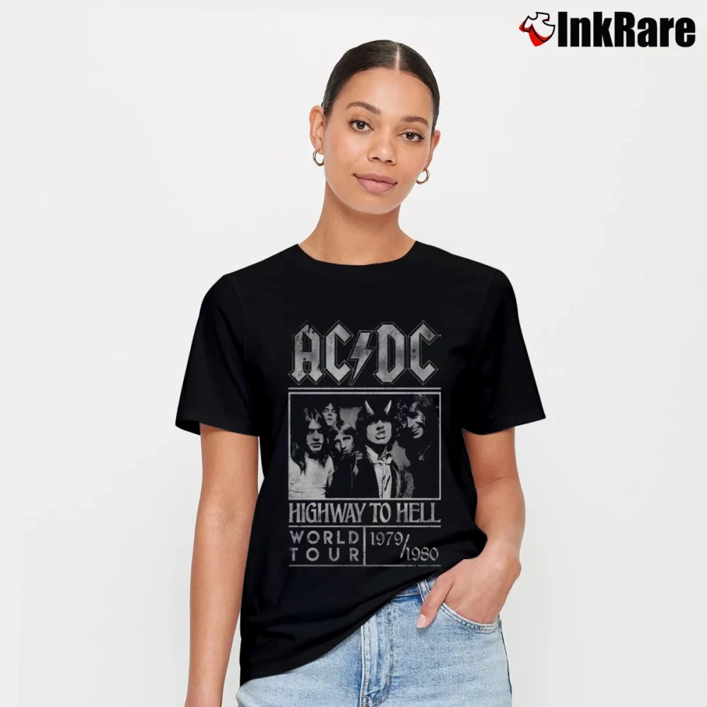 Women’s Acdc Highway To Hell World Tour 79 80 Rock Signature T-Shirt in black | Soft, Flattering Fit