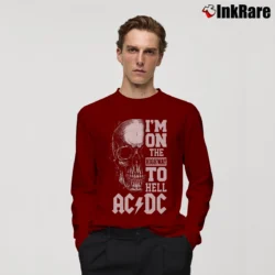 Men’s Acdc I'm On The Highway To Hell for Rock Fans Long-Sleeve Shirt in maroon | Sleek, Lightweight, Year-Round Wear