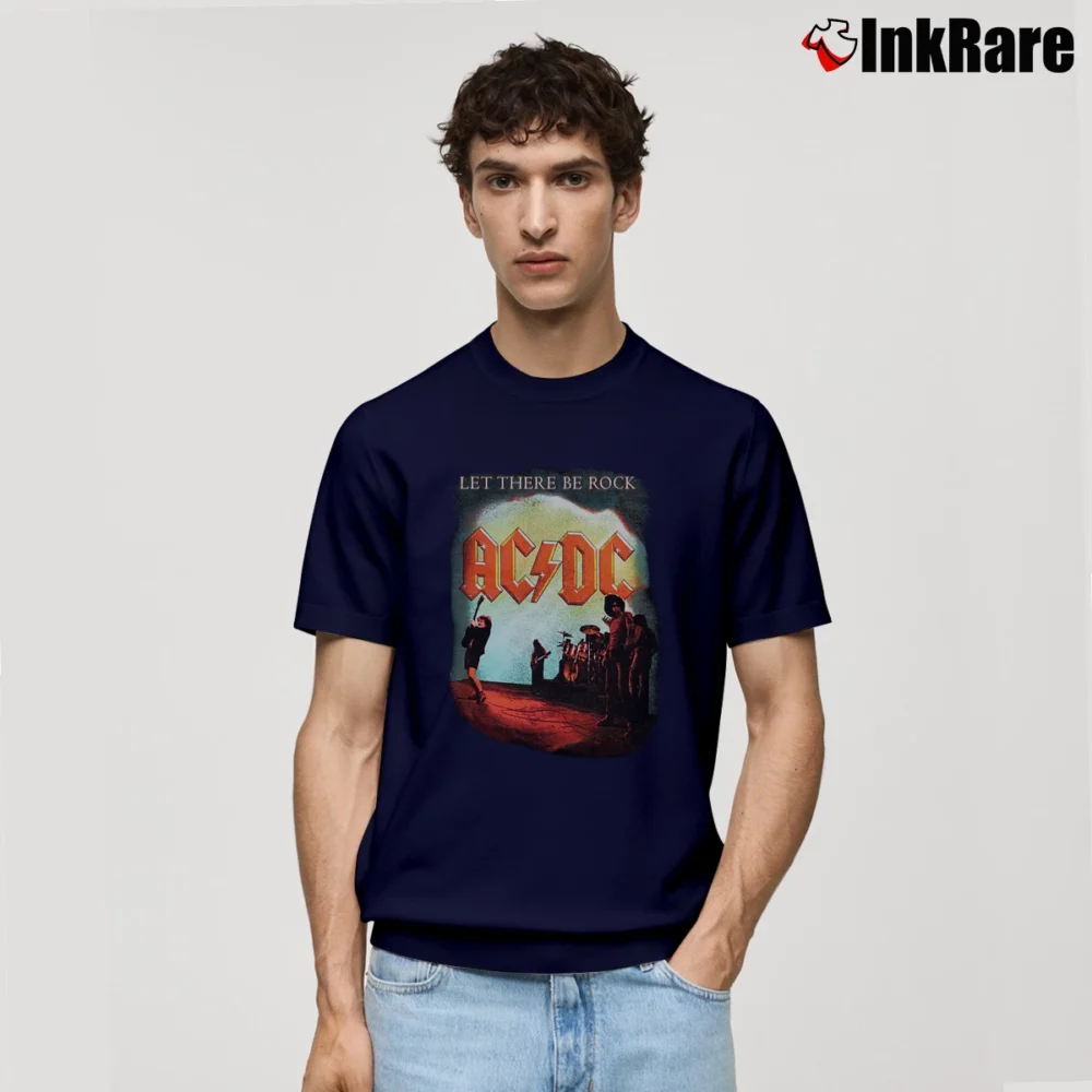 Men’s Acdc Let There Be Rock Rock Band Classic T-Shirt in navy | Soft, Breathable Everyday Wear