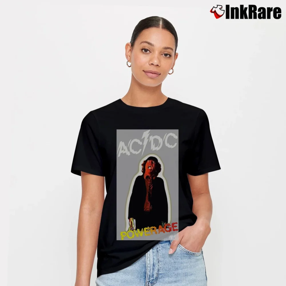 Women’s Acdc Powerage Rock Band Legend Signature T-Shirt in black | Soft, Flattering Fit