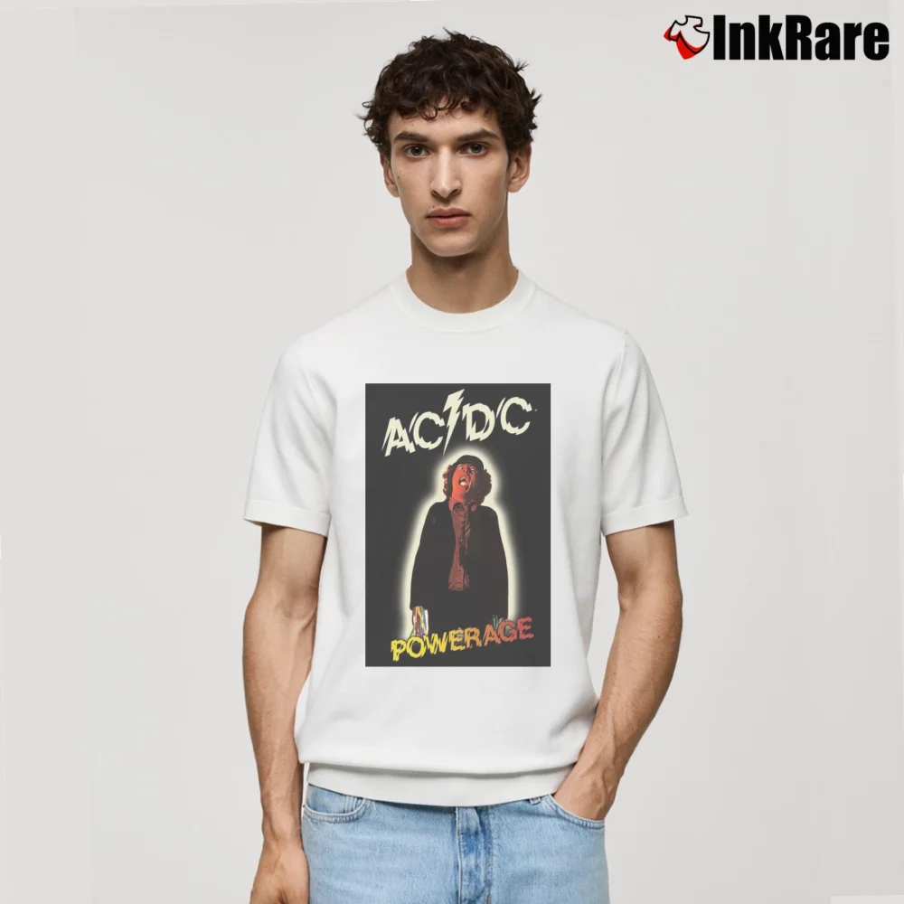 Men’s Acdc Powerage Rock Band Legend Classic T-Shirt in white | Soft, Breathable Everyday Wear
