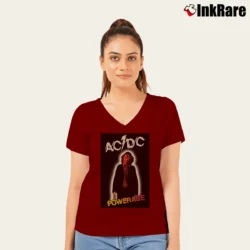 Women’s Acdc Powerage Rock Band Legend V-Neck Tee in maroon | Chic Neckline, Soft Texture