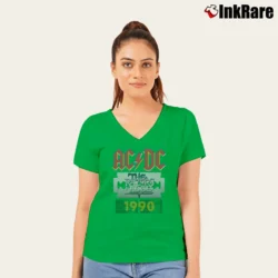 Women’s Acdc The Razors Edge Tour 1990 Classic for Rock Fans V-Neck Tee in irish green | Chic Neckline, Soft Texture