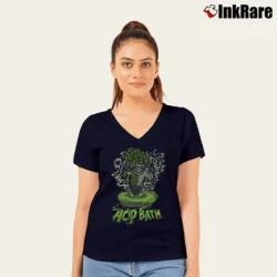 Women’s Acid Bath Sludge Metal V-Neck Tee in navy | Chic Neckline, Soft Texture