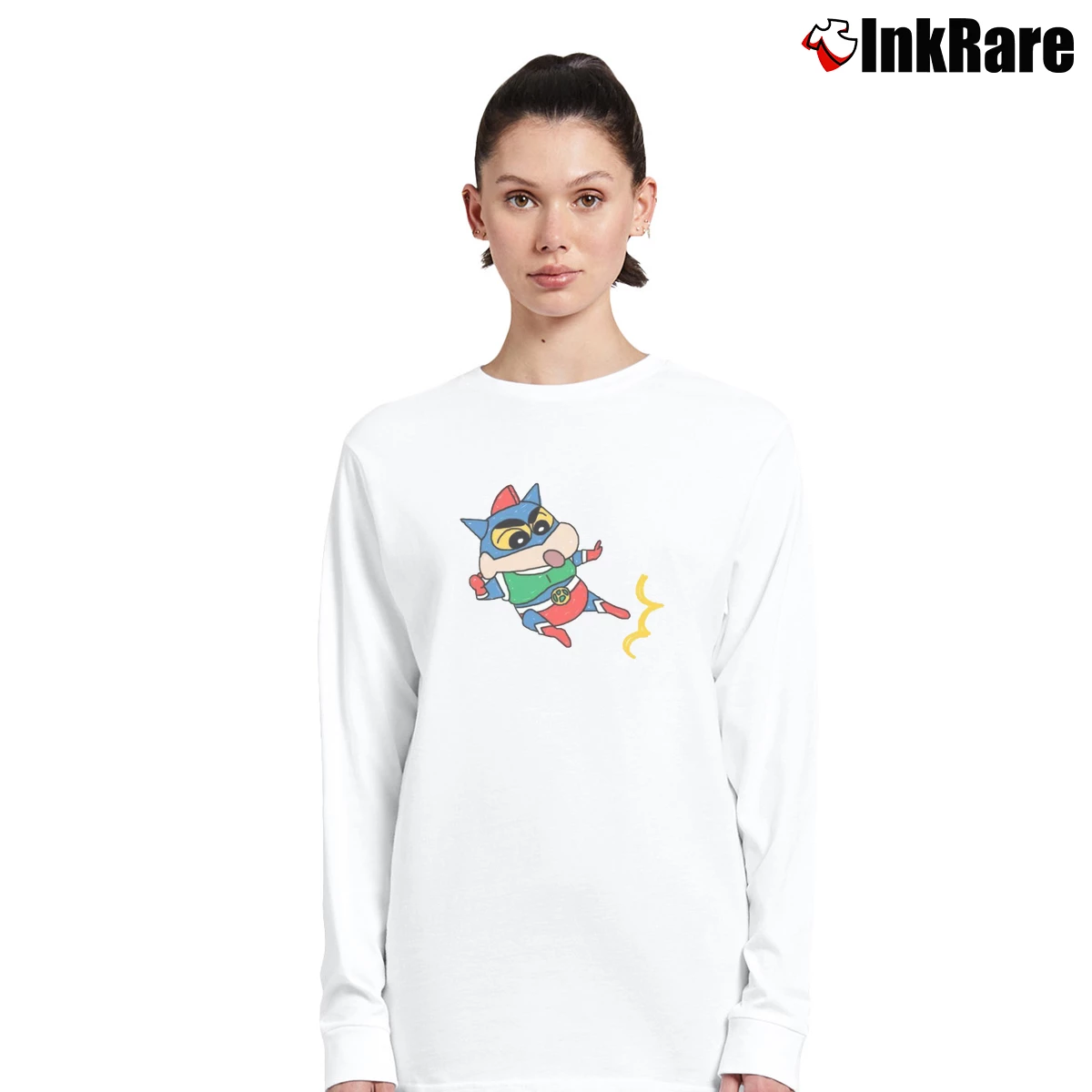 Women’s Action Kamen Cartoon Crayon Shin Chan Long-Sleeve Top in white | Sleek, Versatile, All-Season