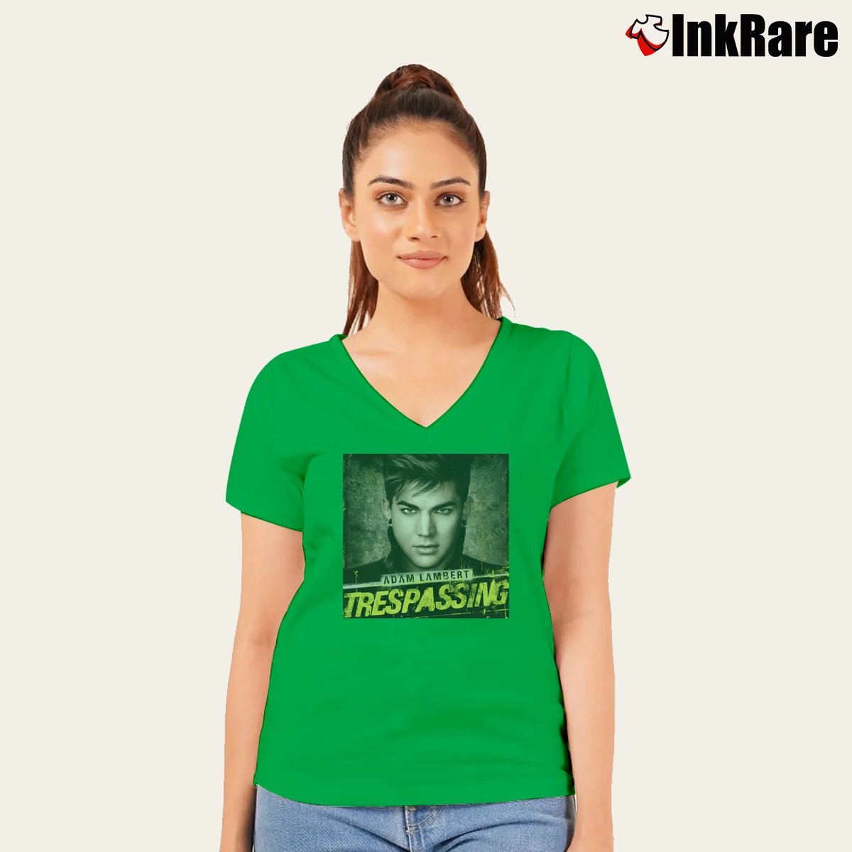 Adam Lambert Trespassing Women’s V-Neck Tee in irish green – Flattering Fit Women’s Adam Lambert Trespassing V-Neck Tee in irish green | Chic Neckline, Soft Texture