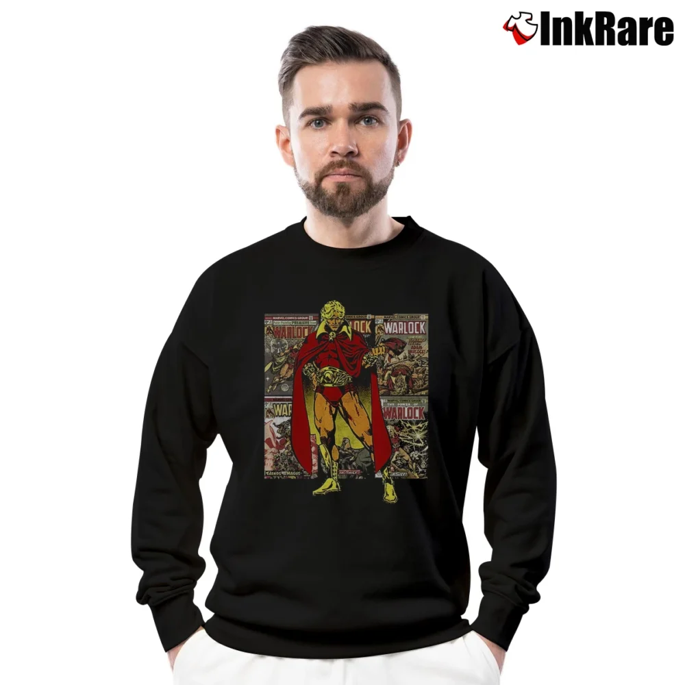 Men’s Adam Warlock Silver Age Marvel Classic Covers Crewneck Sweatshirt in black | Cozy Fabric, Clean Style