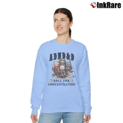 Women’s Adhd And D Roll For Concentration Dungeons And Dragons Mental Health Relaxed Sweatshirt in light blue | Soft, Laid-Back Vibe