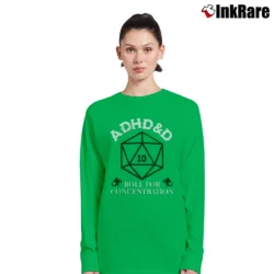 Women’s Adhd Dungeons And Dragons Roll For Concentration Rpg Gaming Long-Sleeve Top in irish green | Sleek, Versatile, All-Season