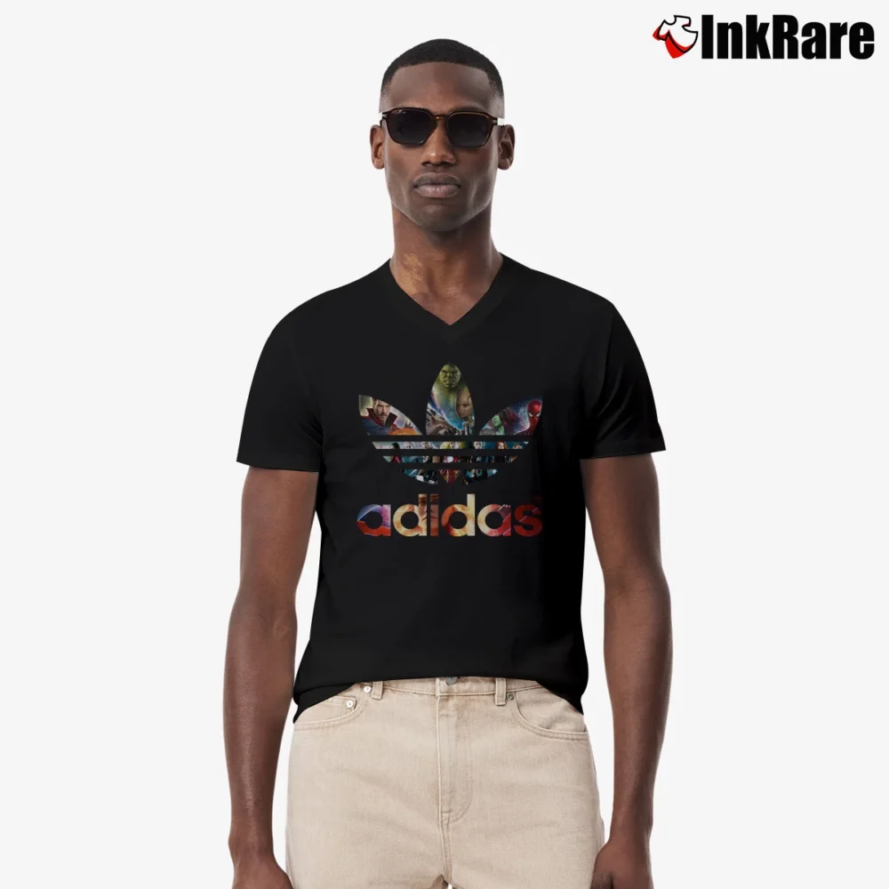 Men’s Adidas Avengers Marvel V-Neck Tee in black | Sharp, Breathable, Everyday Staple