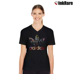 Women’s Adidas Avengers Marvel V-Neck Tee in black | Chic Neckline, Soft Texture