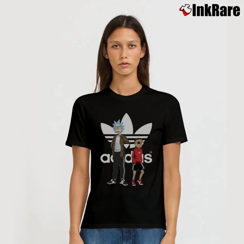 Women’s Adidas Logo Rick And Morty Graphic Signature T-Shirt in black | Soft, Flattering Fit